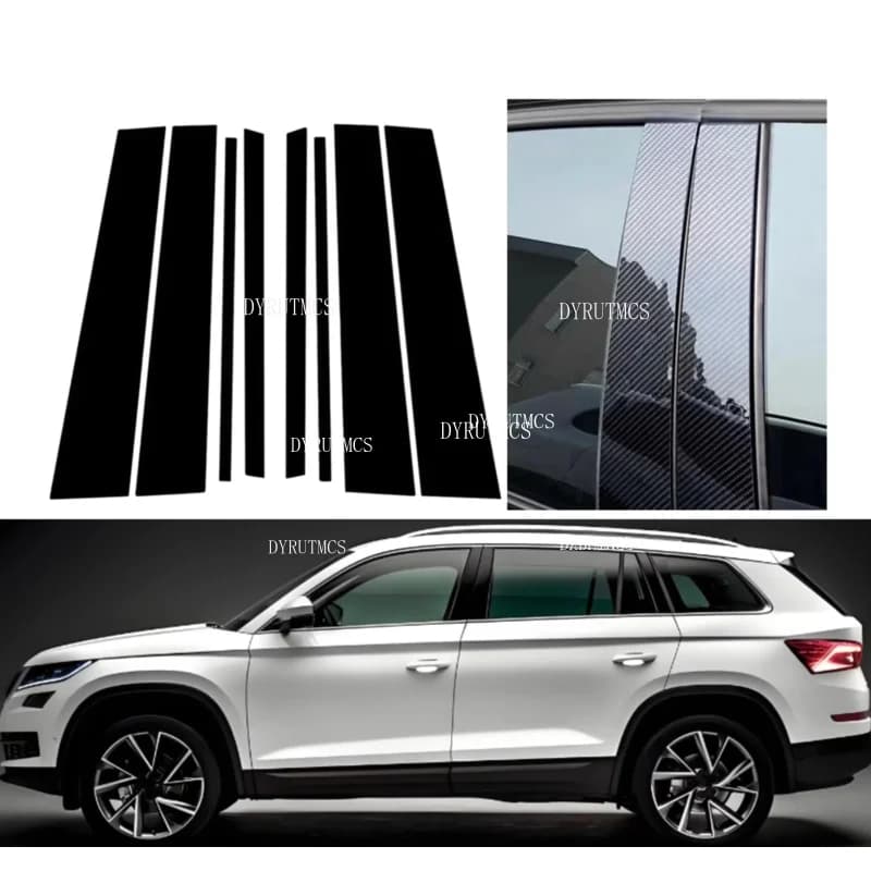 8pcs  Car Stickers Glossy Black Pillar Post Fit For Skoda Kodiaq Window Door Column BC Mirror Effect Cover Trim