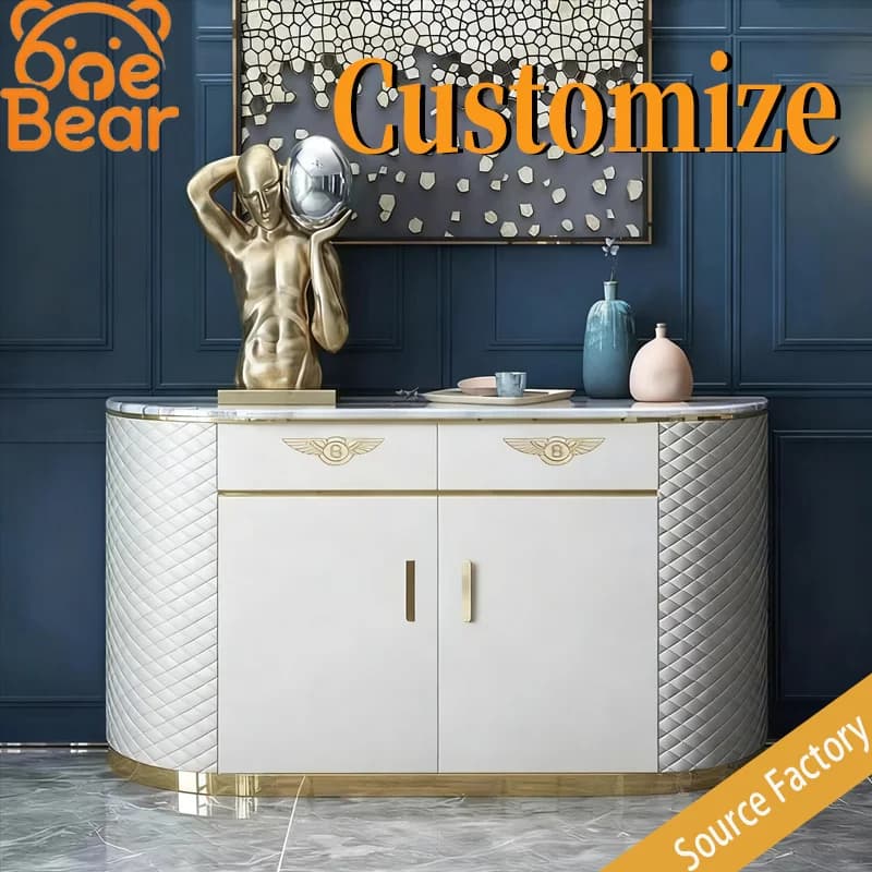 Customizable luxury living room furniture, leather and stainless steel sideboard, large-capacity storage cabinet to save space.