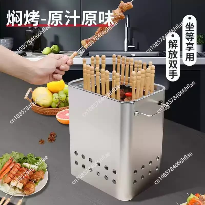 Full Set Charcoal Stainless Steel Barbecue Grill, Outdoor Portable Smokeless Stew Furnace for Tea Making and Backyard BBQ