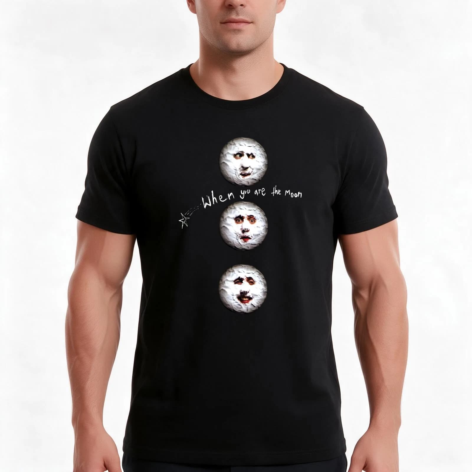 MíGHTY Boosh The Moon T Classic Guys Unisex Tee Design T-Shirt, Summer Casual Cotton Tee, Oversized Streetwear Tops, 100% Cotton
