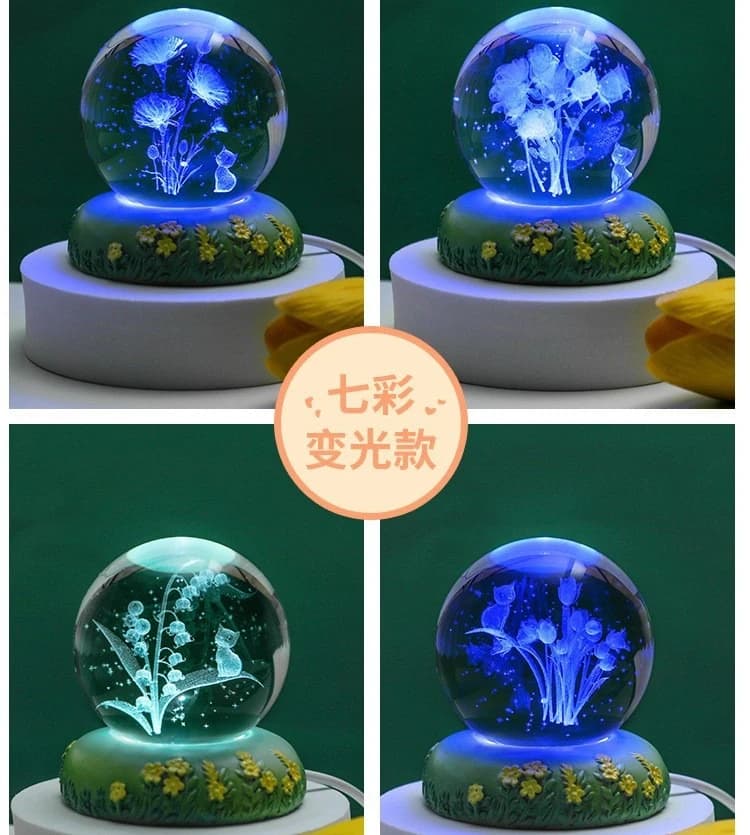 3D Glowing Crystal Ball Atmosphere Home Desk Decoration Ball Ornament Resin Handicraft Small Gift