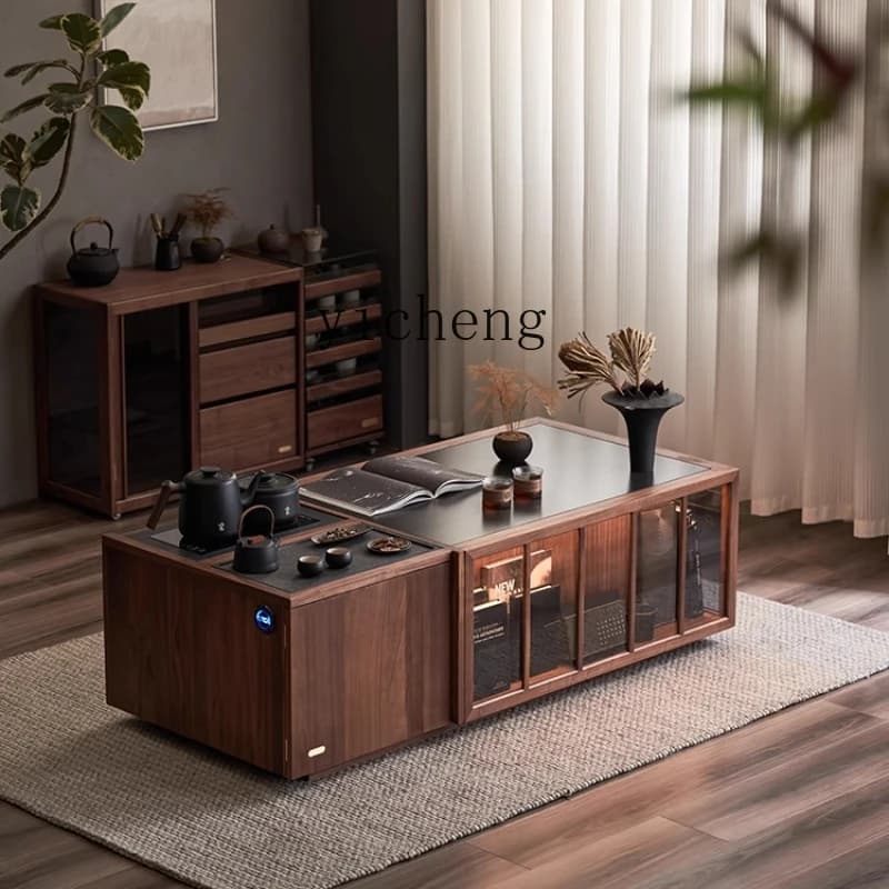 b3 Lifting coffee table New Chinese-style household solid wood rock slab tea making tea table Integrated tea making table