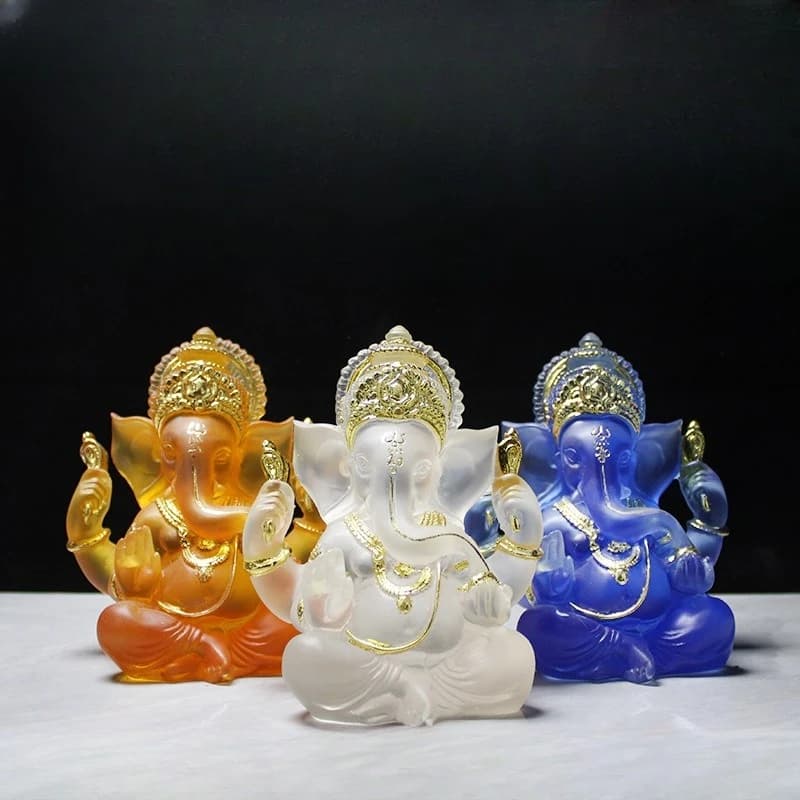 Elephant Trunk God of Wealth Resin Ornament, Ganesha Sitting Buddha Sculpture Decoration Home Gifts Exquisite Craftsmanship