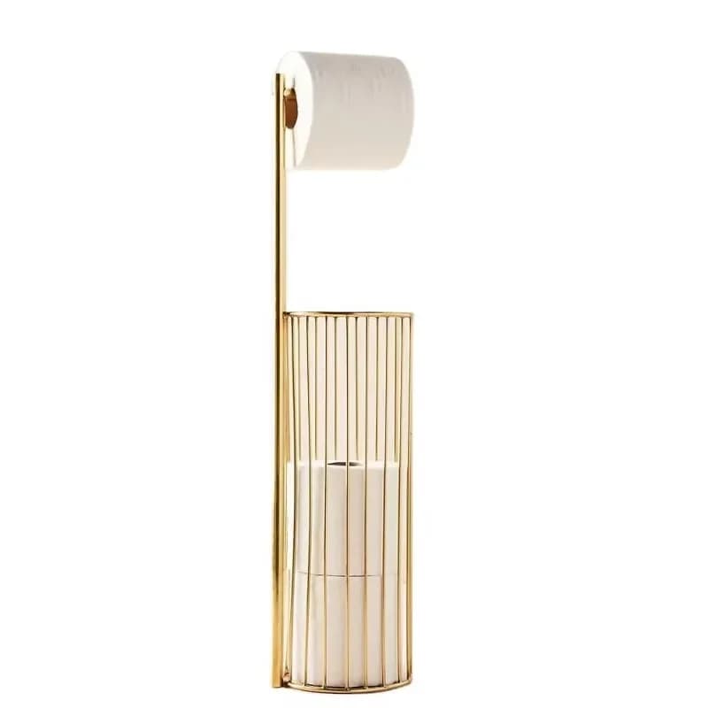 Modern freestanding gold wire storage rack American design bathroom floor-to-ceiling toilet paper roll holder