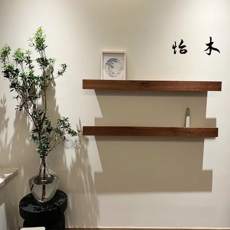 Black Walnut Floating Shelf Wall-Mounted Display Board Decorative Storage Rack for Bedroom Entryway Kitchen User Basket