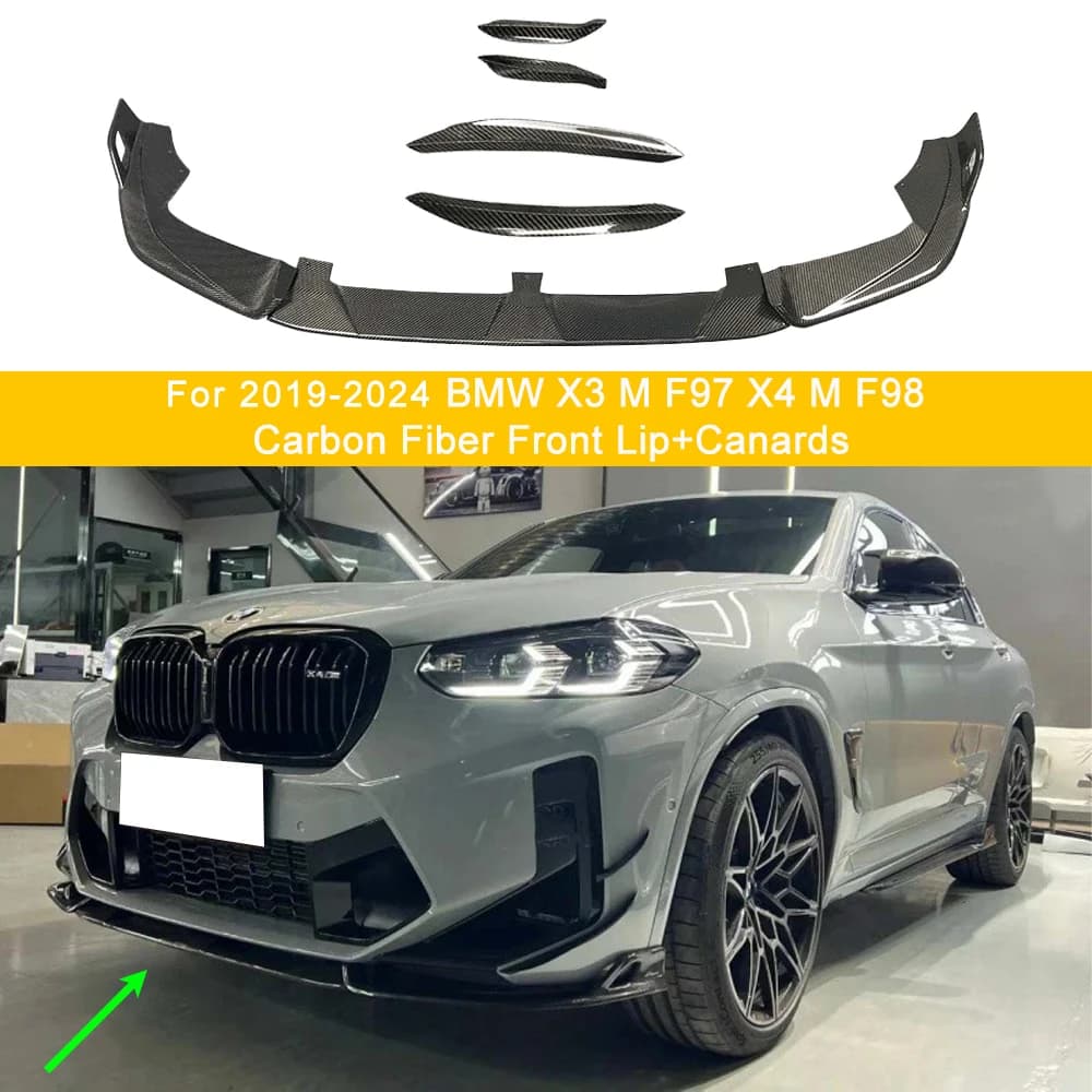 Suitable for 2019-2024 BMW F97 X3M G01 F98 X4M G02 Carbon Fiber Front Bumper Front Lip Diffuser Canards decorative Body Kit