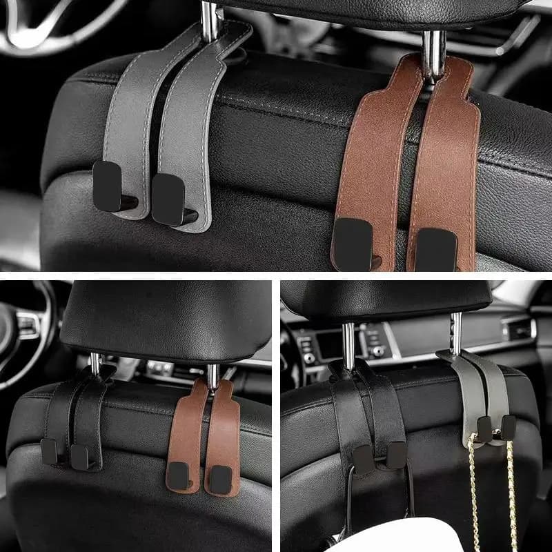 Car Headrest Hook Universal, Leather Seat Back Hanger Holder for Handbags Grocery Bags, Multifunctional Storage Clip Auto Interi