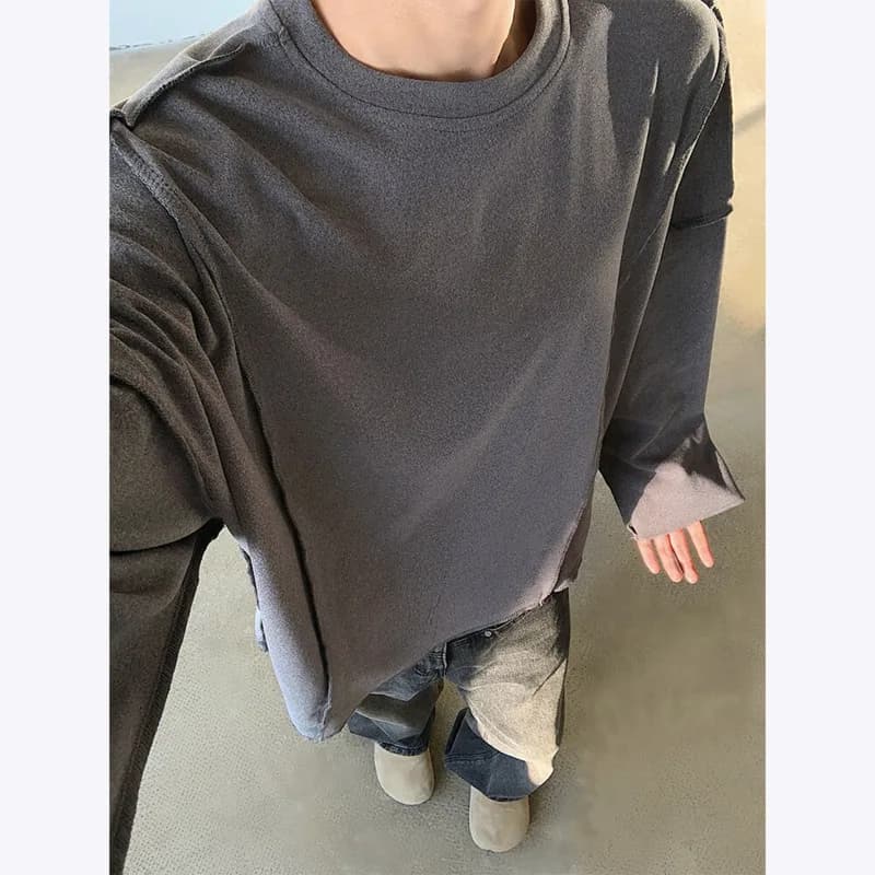 Autumn Long Sleeved T-shirt Men Fashion White Casual Pullover T Shirt Men Streetwear Korean Loose Round Neck T Shirt Mens Top