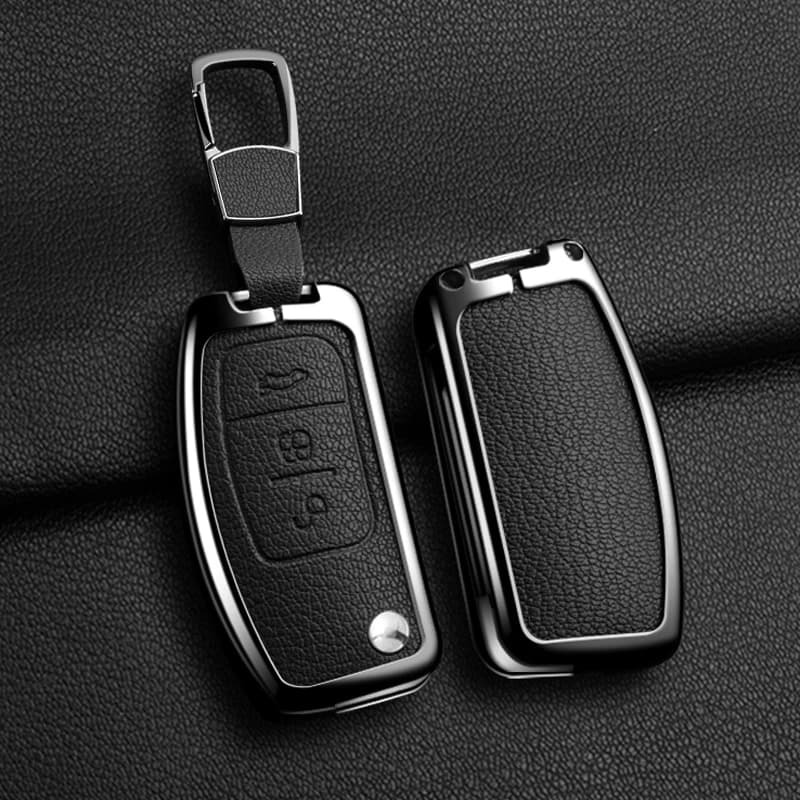 Car Zinc Alloy Leather Flip Key Case Cover Holder For Ford Fiesta Focus 2 Ecosport Kuga Escape Falcon B-Max C-Max Accessores