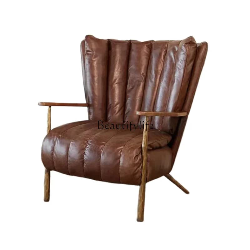 LXMedieval single sofa retro style oil wax leather American tiger chairSSS