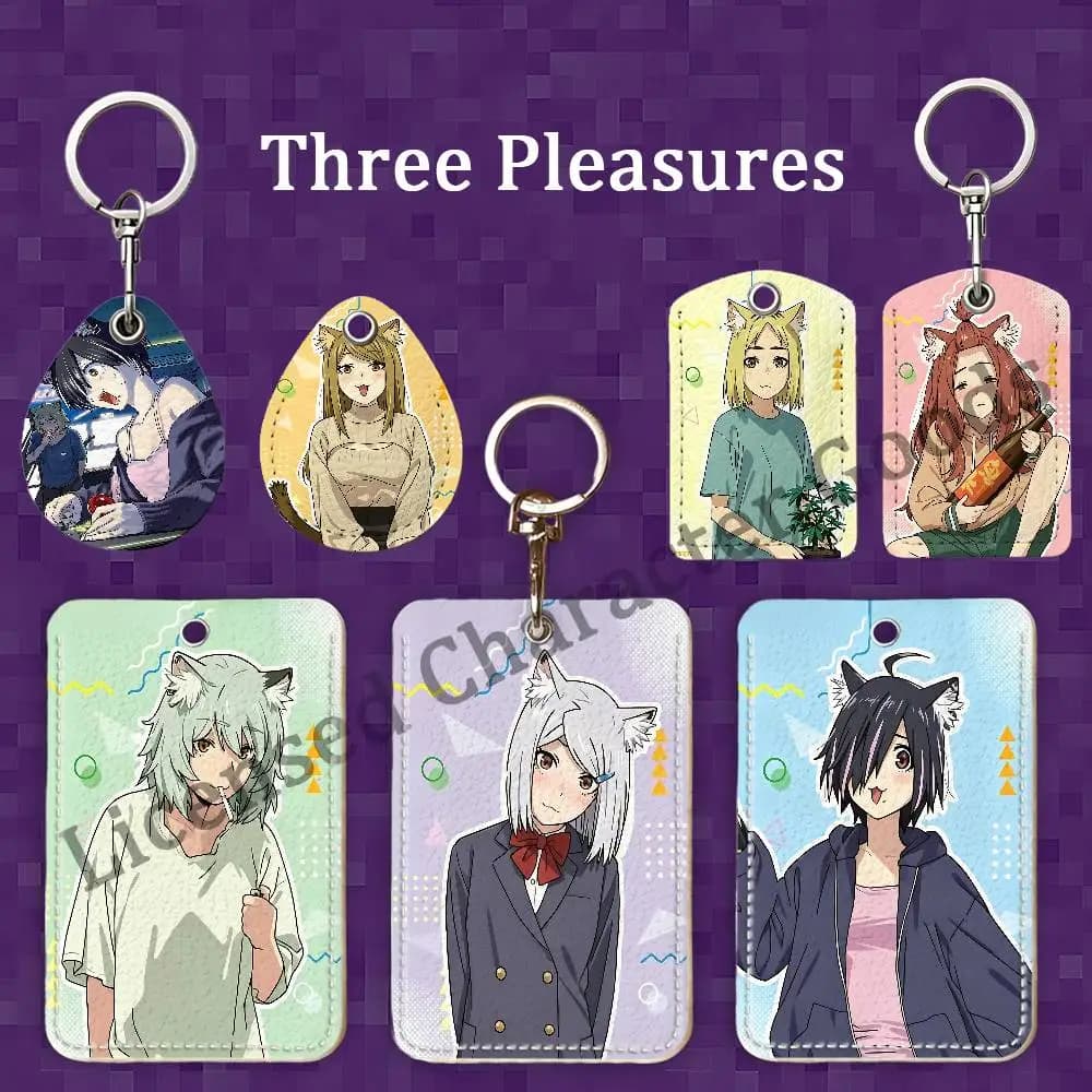 C-ChainsmokerS C-Cat Rectangle Card Case Keychain Access Card Bag Key Tag Ring Leather Card Holder Key Ring Access