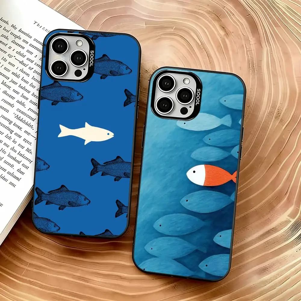 Small fish Phone Case For iPhone 17,16,15,14,13,12,11 Plus,Pro Max,XS,Colorful Silver Black Cover