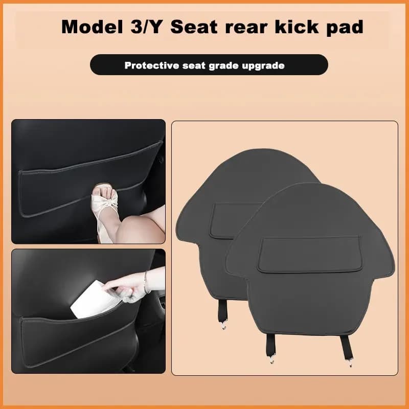 For Tesla Model 3 Y Leather Seat Back Kick Protectors Kick Mats Center Console Protection Pad Kick Mats Back Seat Protector