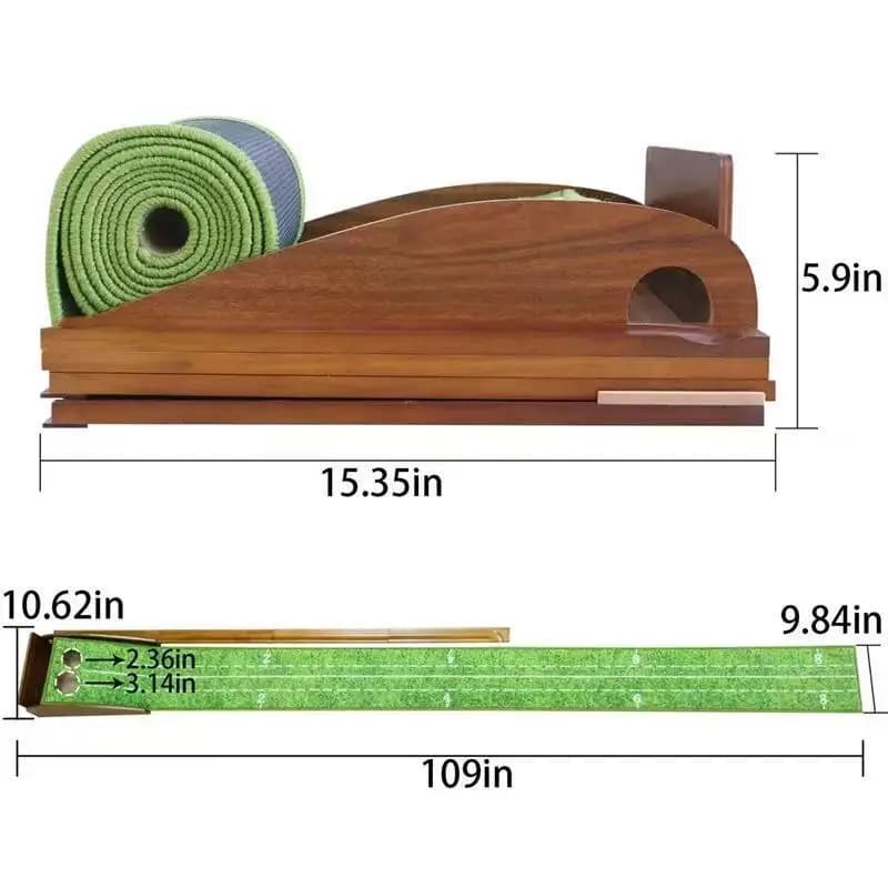 Nylon Putting Practice Mat Golf Solid Wood Dual-Hole Putting Practice Tool with Return Track