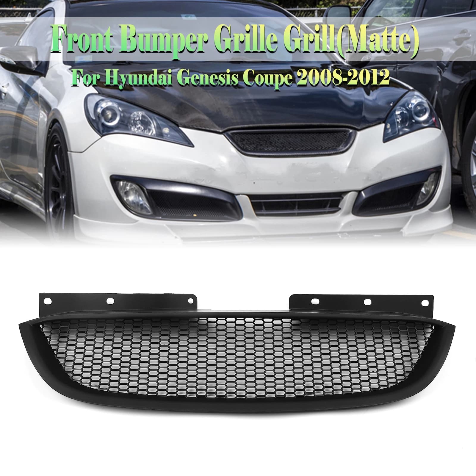 Front Grille Grill For Hyundai Genesis Coupe 2008-12 Honeycomb Style Carbon Fiber Look/Gloss/Matte Black Upper Bumper Hood Mesh
