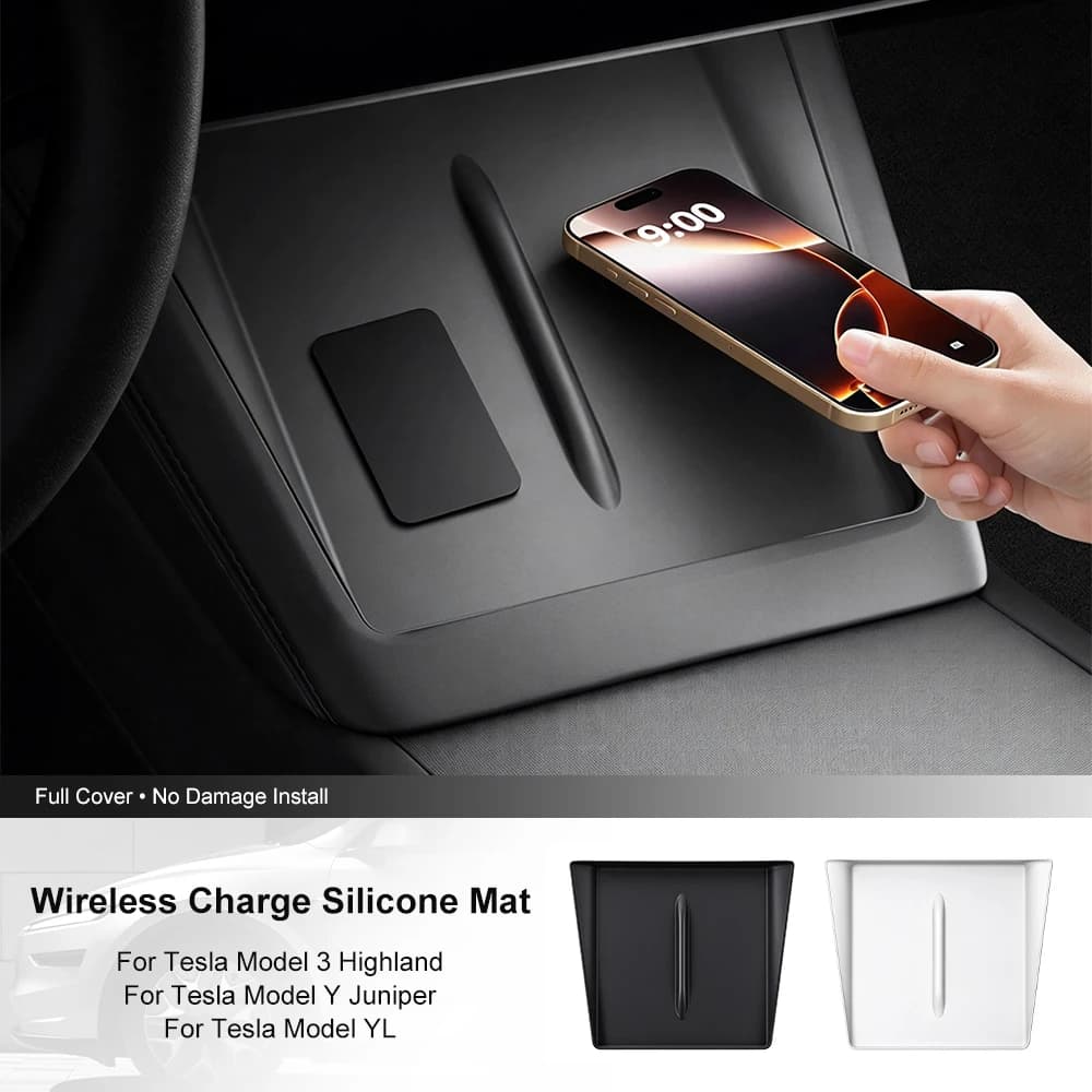 For Tesla Model YL/ 3 Highland/ Y Juniper Wireless Charging Silicone Pad Central Control Charger Protector Cover Non-Slip Mat