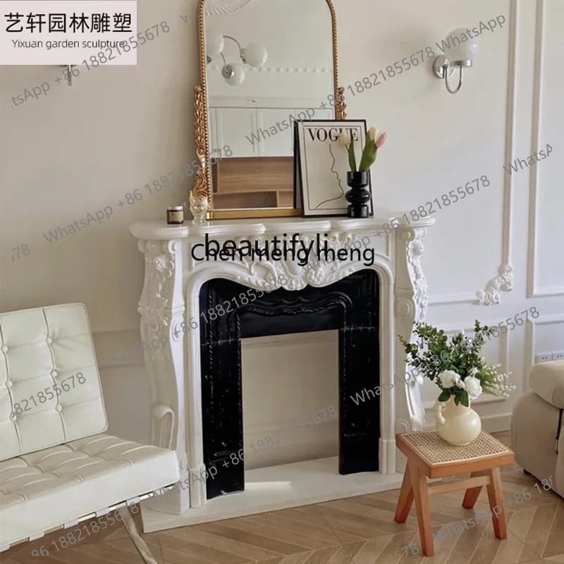 Y183Natural marble marble white jade fireplace rack American stone carving living room TV cabinet customization