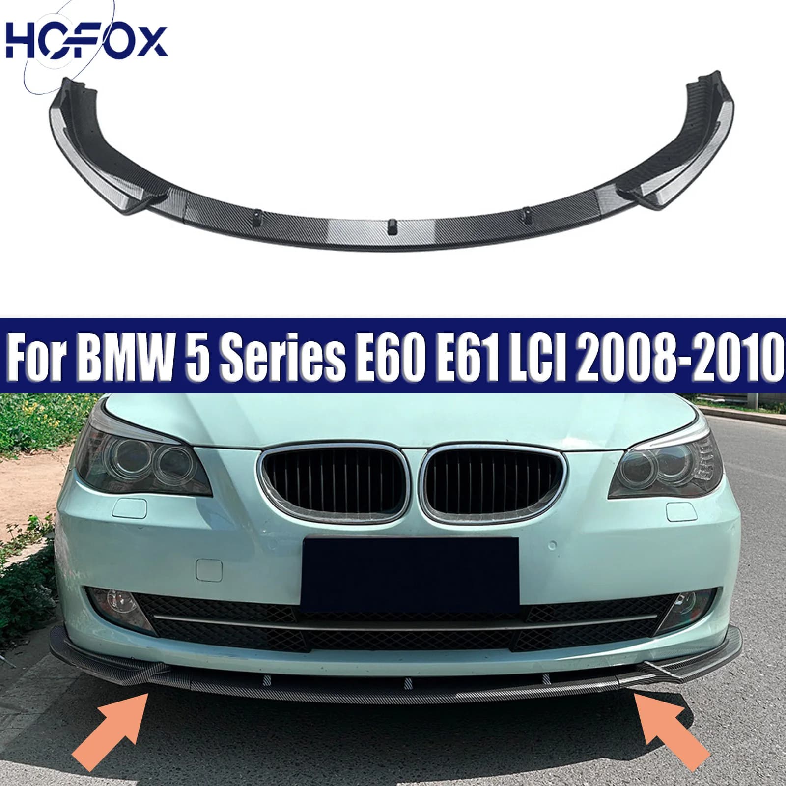 Front Bumper Lip Guard Protector Splitter Diffuser Spoiler BodyKit For BMW 5 Series E60 E61 LCI 2008-2010