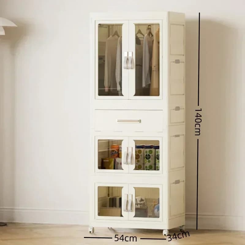 Transparent Foldable Wardrobe,Storage Container, Wheels at Bottom,Closet Cabinet Bedside Organizer, Large Folding Bins
