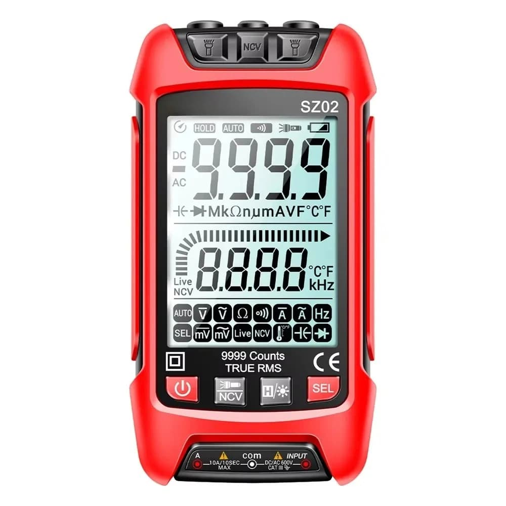SZ02 Digital Multimeter Transistor Smart Testers 9999 Counts True RMS Auto Electrical Capacitance Meter Temp Resistance