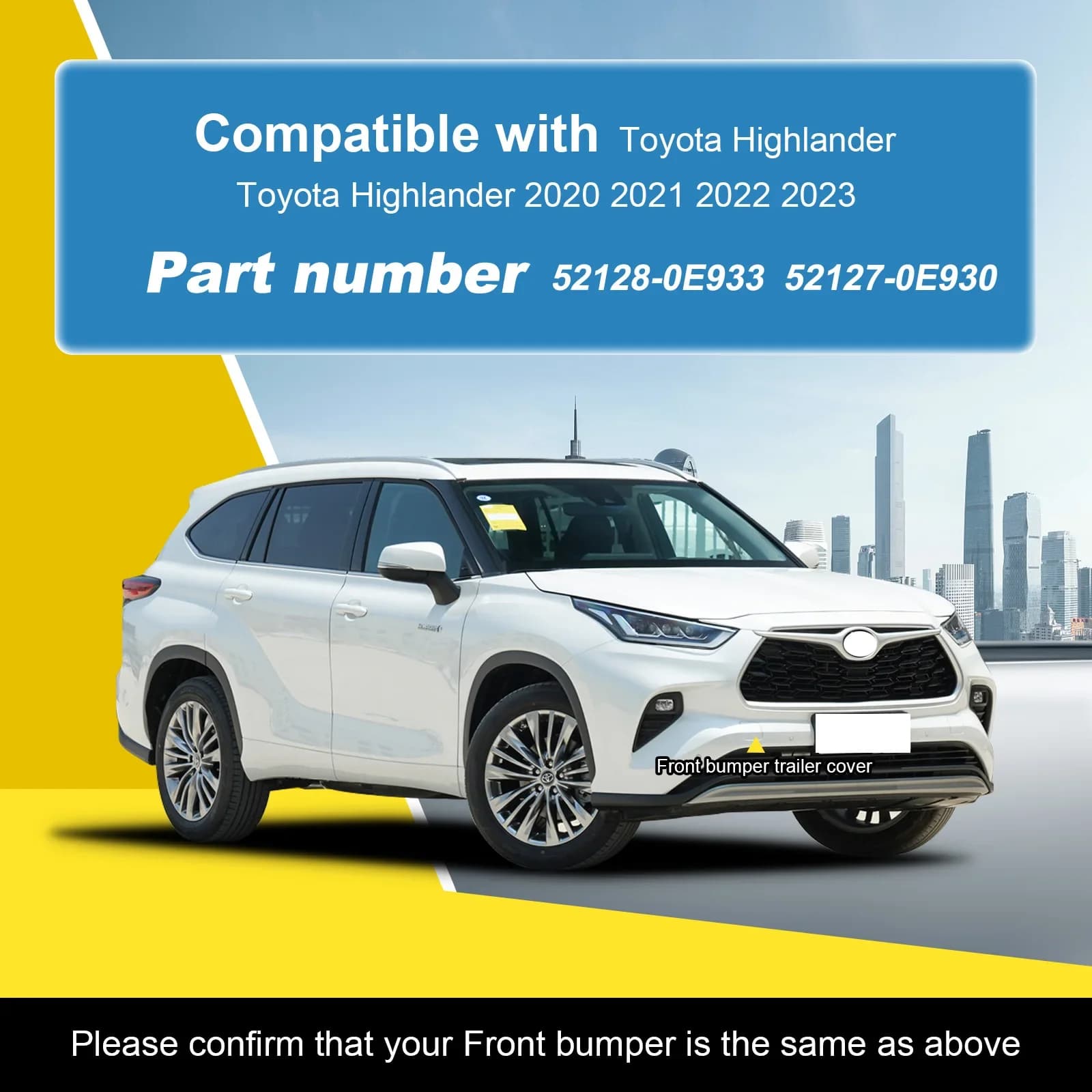 Front Tow Hook Cover Caps For Toyota Highlander Models 2020 to 2023 Direct Fit Pair Set Parts 521280E933 521270E930