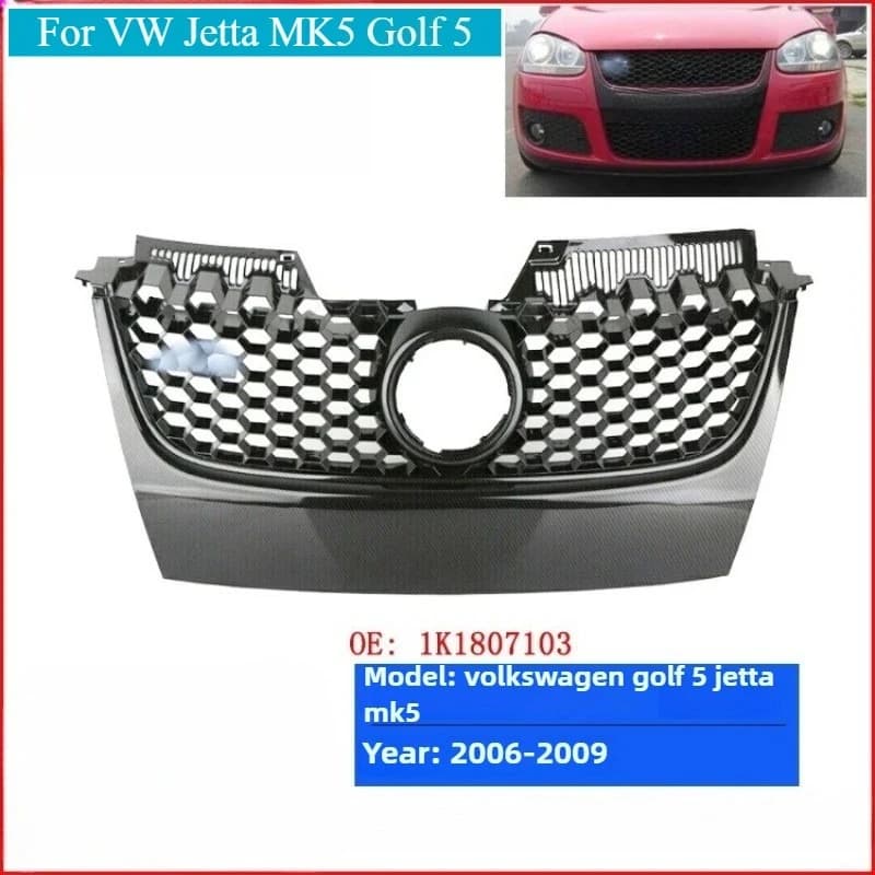 For VW Jetta MK5 Golf 5 GTI Style Front Grille Carbon Look Center Mesh Grill Replacement Trim Upgrade 2006 2007 2008 2009 Models