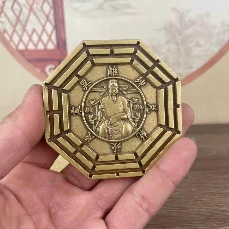 Brass Wenchang Emperor Feng Shui Ornament with the Eight Trigrams, Auspicious Fish Leaping over the Dragon Gate, Fortune-Praying