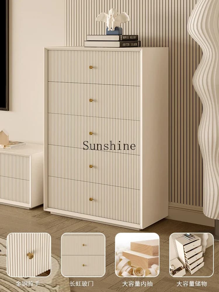French solid wood bedroom living room side cabinet white cream wind chest of drawers  FT