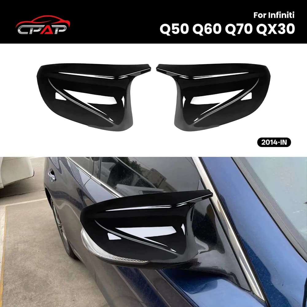 Rearview Mirror Covers for Infiniti Q50 Q60 Q70 QX30 M Style 2014-IN Glossy Black Car Exterior Side Mirror Caps