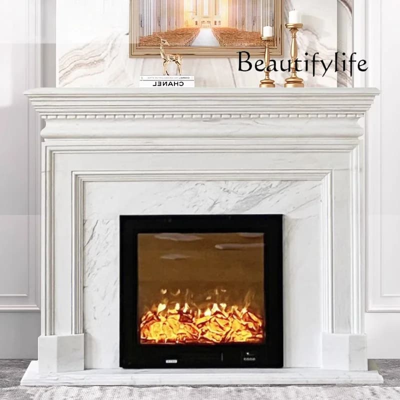 X35 Marble Fireplace Natural Stone American Fireplace Simple White Marble Stone Fireplace Decorative Cabinet