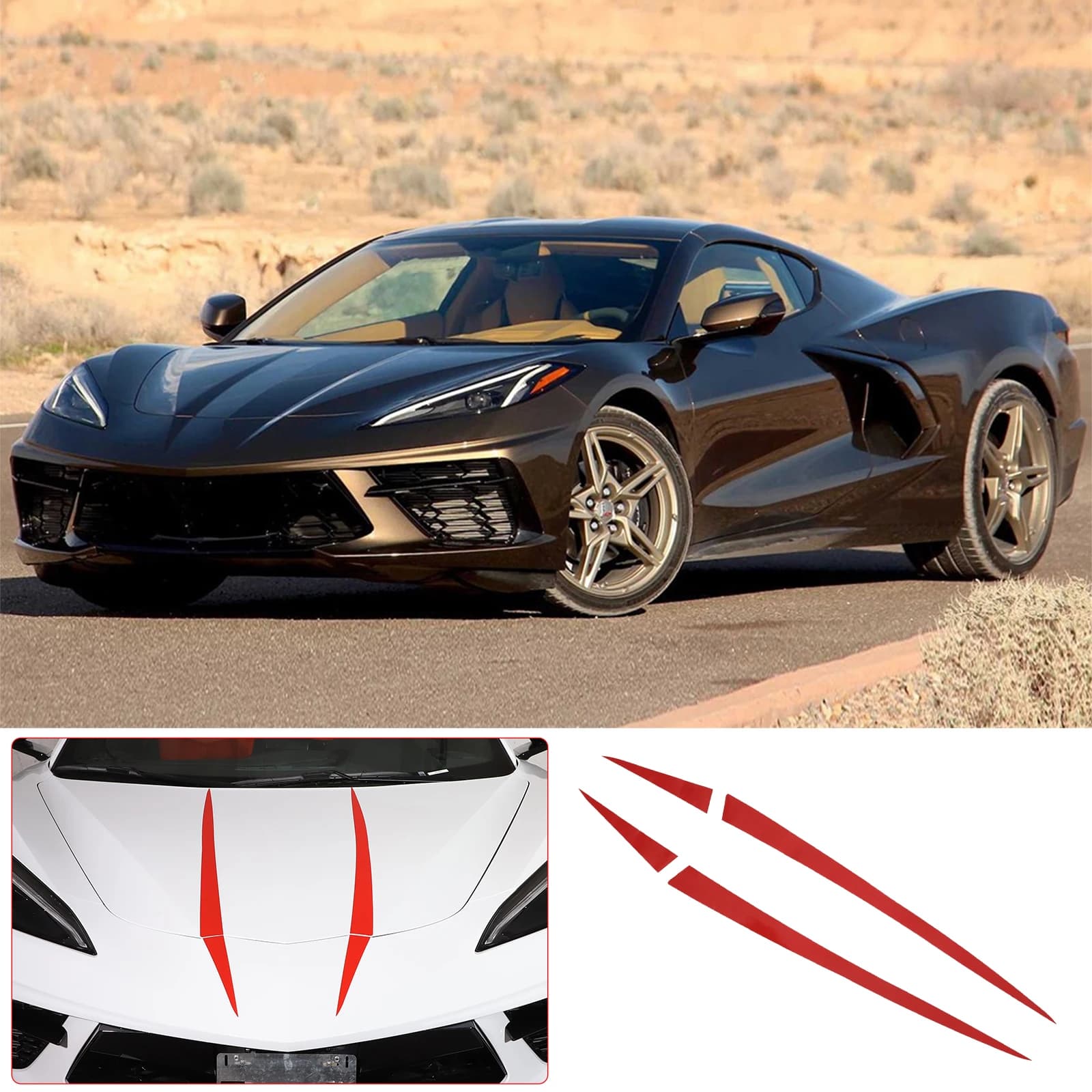 For Corvette C8 2020+ Car Hood Decorative Strip Decal Sticker Strip Sticker Automotive Exterior Decoration Sticker