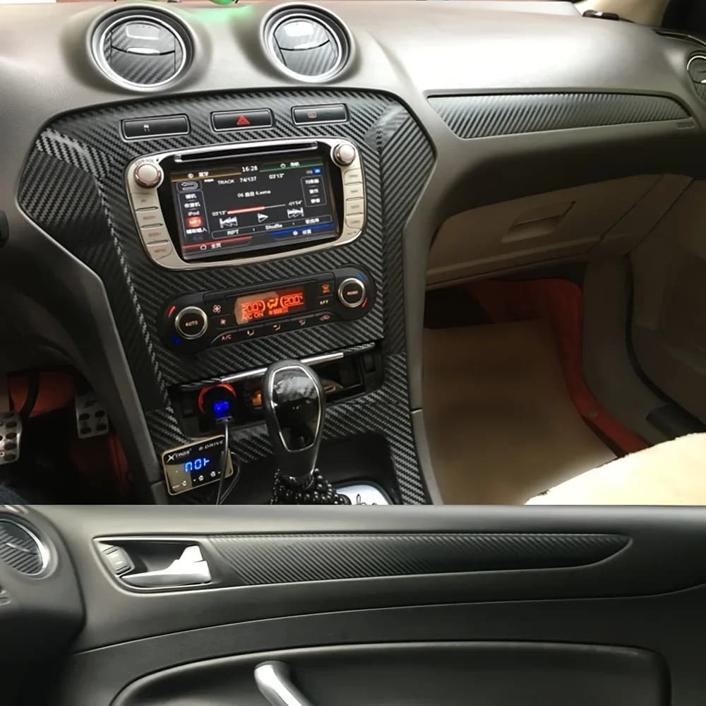 For Ford Mondeo MK4 2011-2014 Interior Trim Set Carbon Fiber PVC Center Console Gear Shift Dashboard Air Vents Door Handles