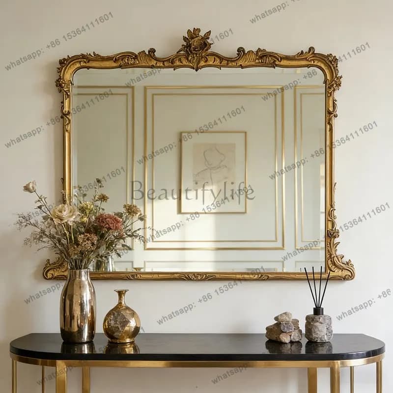 Vintage carved makeup mirror American dresser fireplace decorative mirror