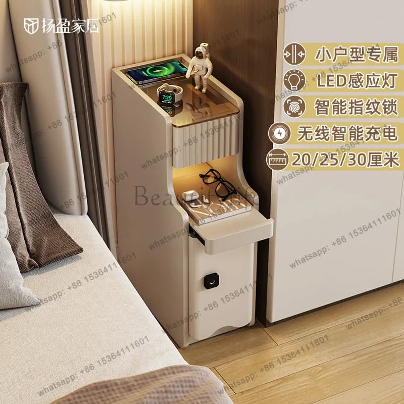 LS smart bedside table small extremely narrow bedroom with lamp bedside rack mini rechargeable multi-function