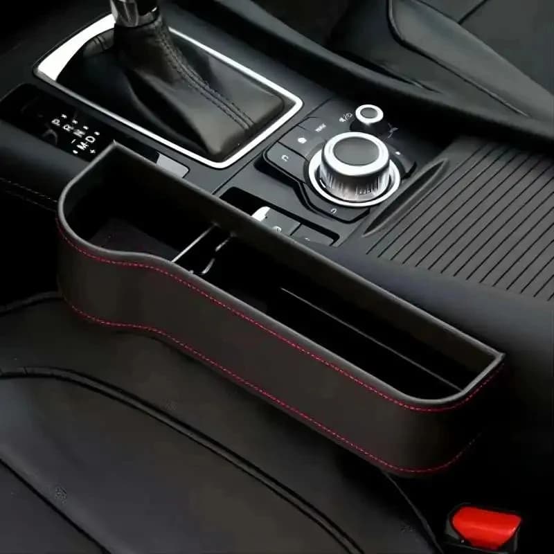 Universal Car Seat Gap Storage Box PU Leather Auto Console Side Pocket Organizer with Charging Hole Left Side Black