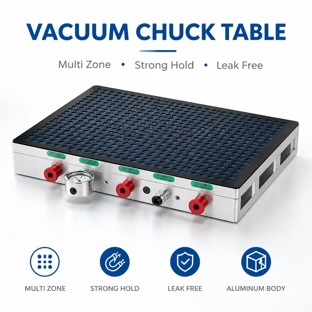CNC Vacuum Chuck Table with Vacuum Suction Cups Multi Zone Vacuum Workholding Table for CNC Router Milling Acrylic Wood Aluminum