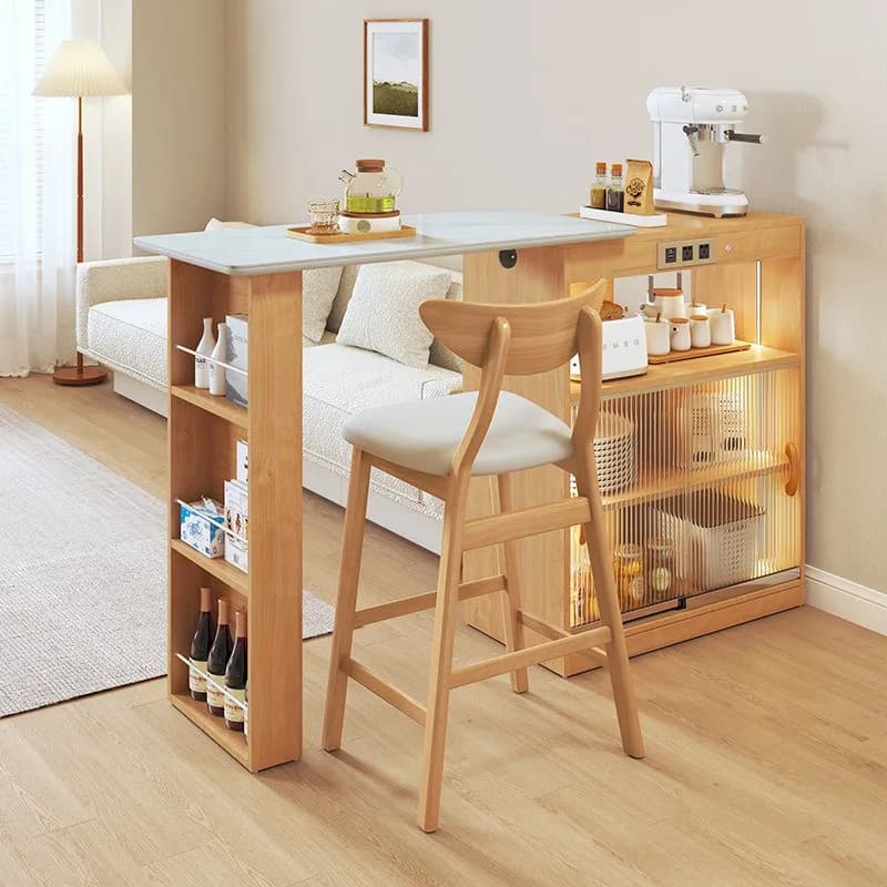 Household living room simple solid wood rock slab bar side cabinet, partition integrated small apartment telescopic dining table