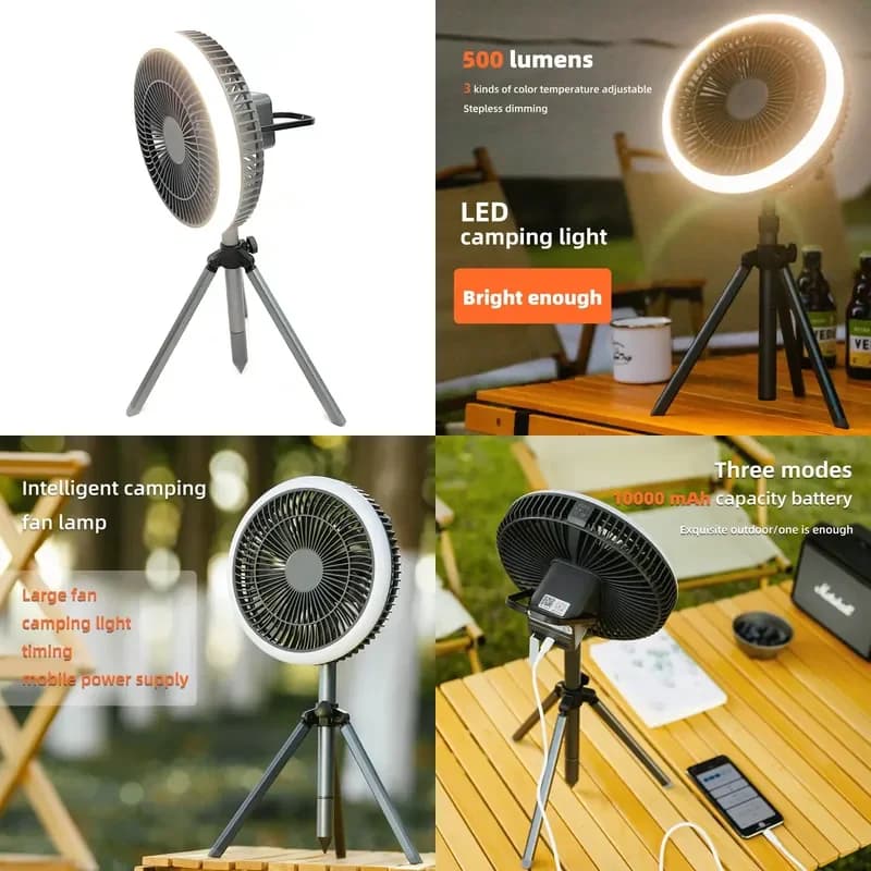 10000mAH Rechargeable Mini Fans Modern Style USB Charging Portable Fan Camping Fan with Light for Camping Garden Outdoor