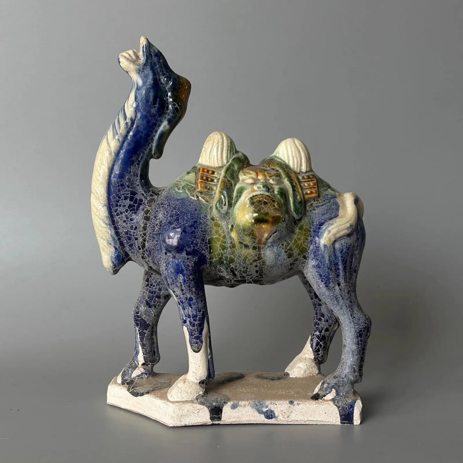 8.30" Chinese Collect modern exquisite handicraft Tang Tri-Color Glazed Ceramics Blue Camel Porcelain Statue