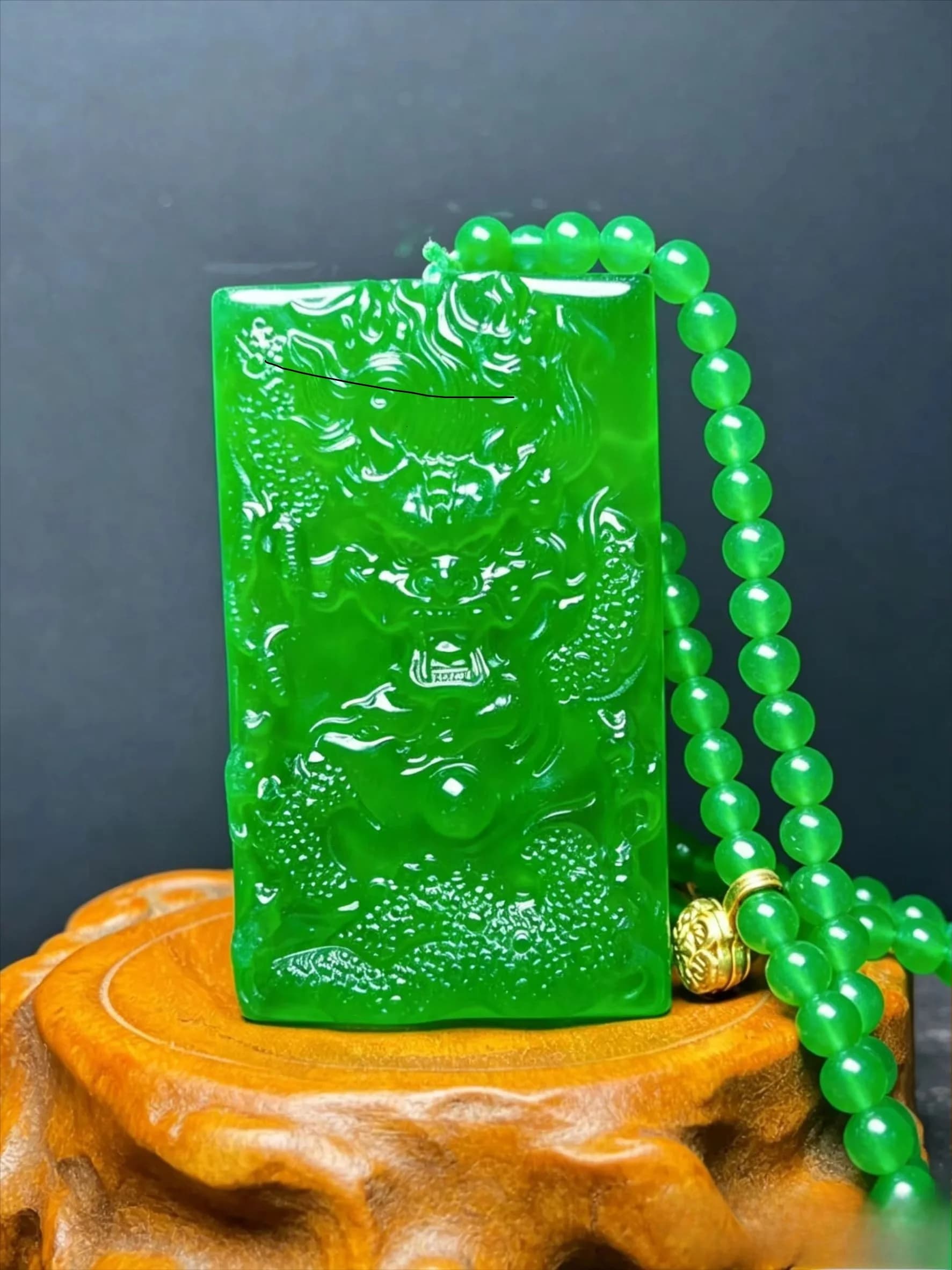 Burma Imperial Green Jadeite Dragon Pendant, Natural Jade Carved Dragon Amulet Necklace Charm, Fine Jewelry Ornament for Men Wom