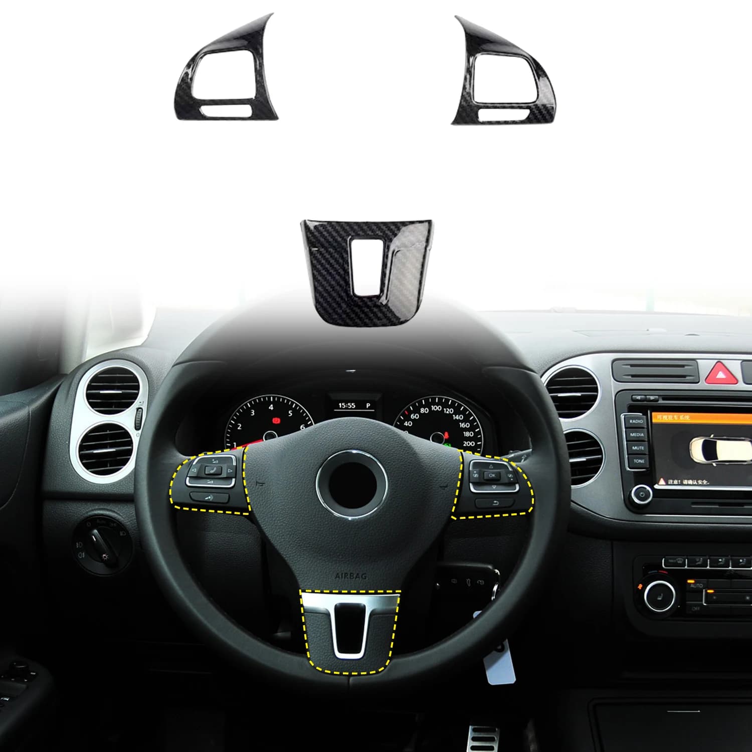 For VW Volkswagen Golf 6 MK6 2008-2012 Car Accessories ABS Carbon Interior Steering Wheel Decoration Trim Strip Cover 3pcs
