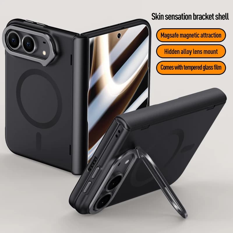 For Magsafe For iPhone Duo Case Ultra-Thin Matte Magnetic Wireless Charging Hinge With Tempered Film Lens Holder Shockproof Case