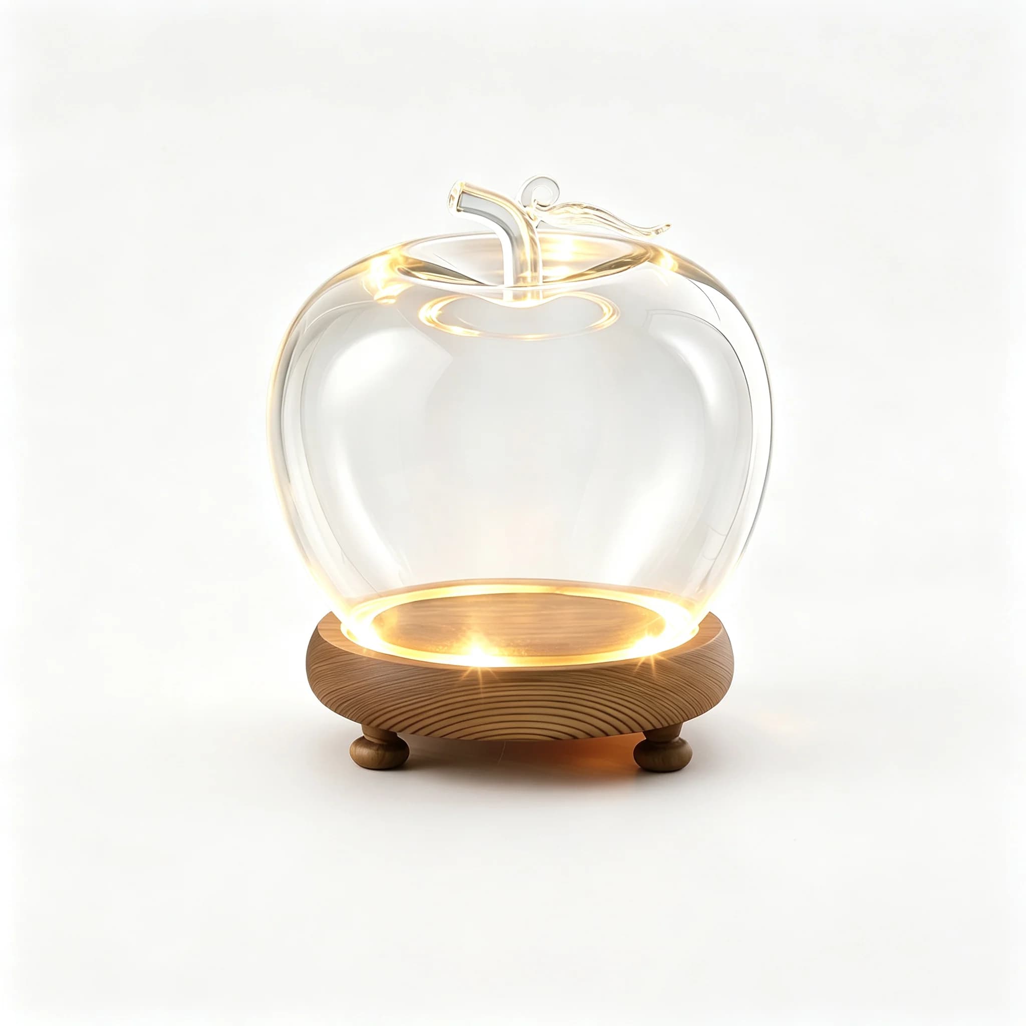 Apple Shape Glass Dome Cloche with Wooden Base Preserved Flower Display Jar Home Christmas Decor