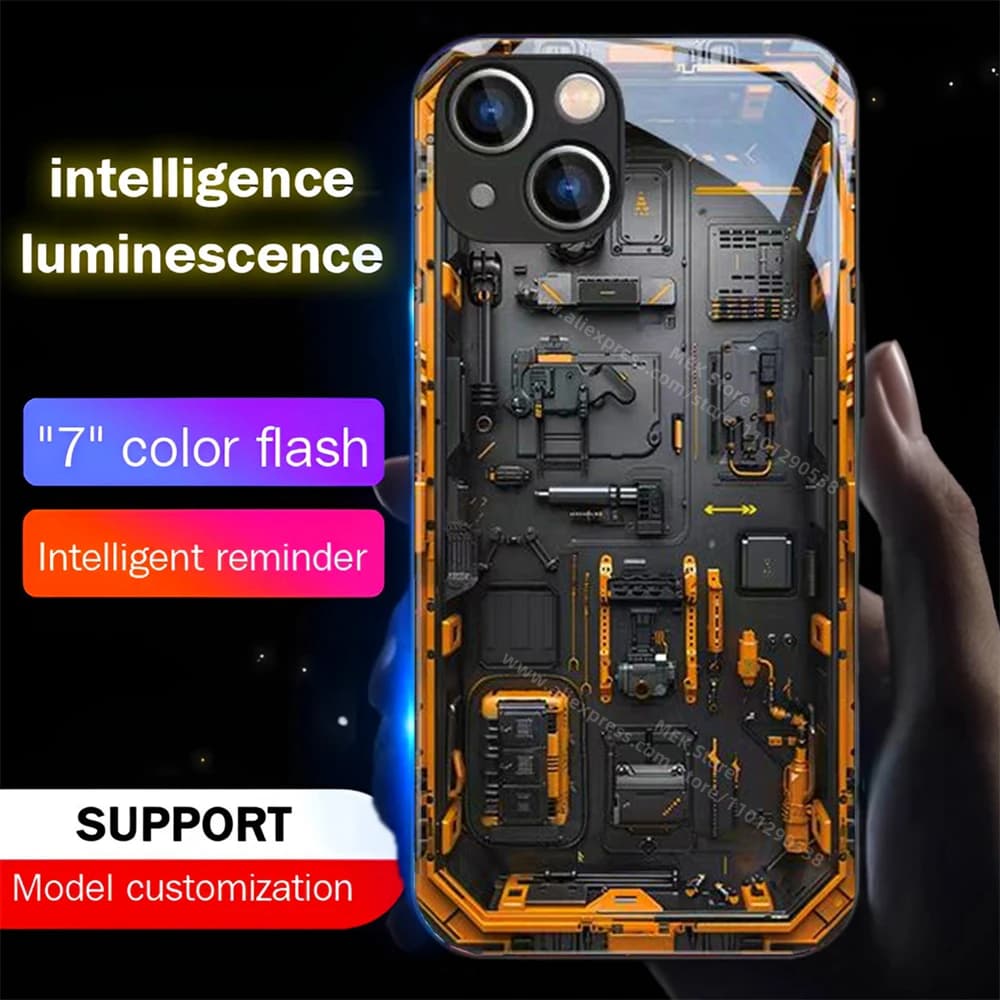 Luxury Golden Chip Circuit LED Light Up Phone Case Glowing Back Cover For iPhone Air 17 16 E 15 14 13 12 11 Pro Max X XR XS Plus
