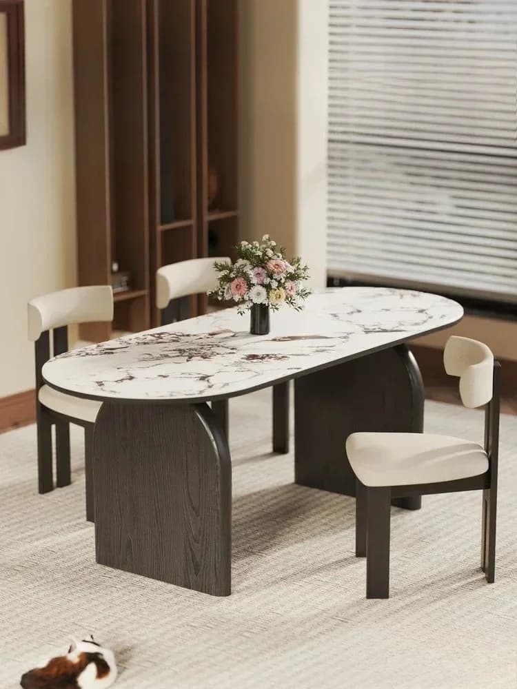 N36 Stone Plate Dining Table Household Solid Wood Modern Simple And Light Luxury Chair Small Apartment Retro Rectangular