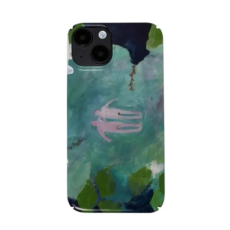 Deep Green Couple Graffiti Oil Painting Phone Case for IPHONE 17 Air 16E 15 PROMAX 14 Plus 13 12 MINI 11 XR Acrylic Phone Cover