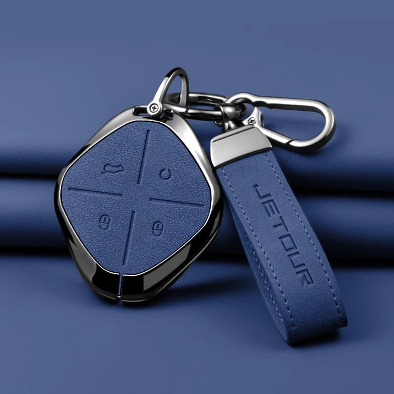 Zinc Alloy Leather Car Key Case Full Cover Shell Holder for Chery DASHING X-1 Plus DTC Jetour 2022 2023 Auto Keychain Accessori
