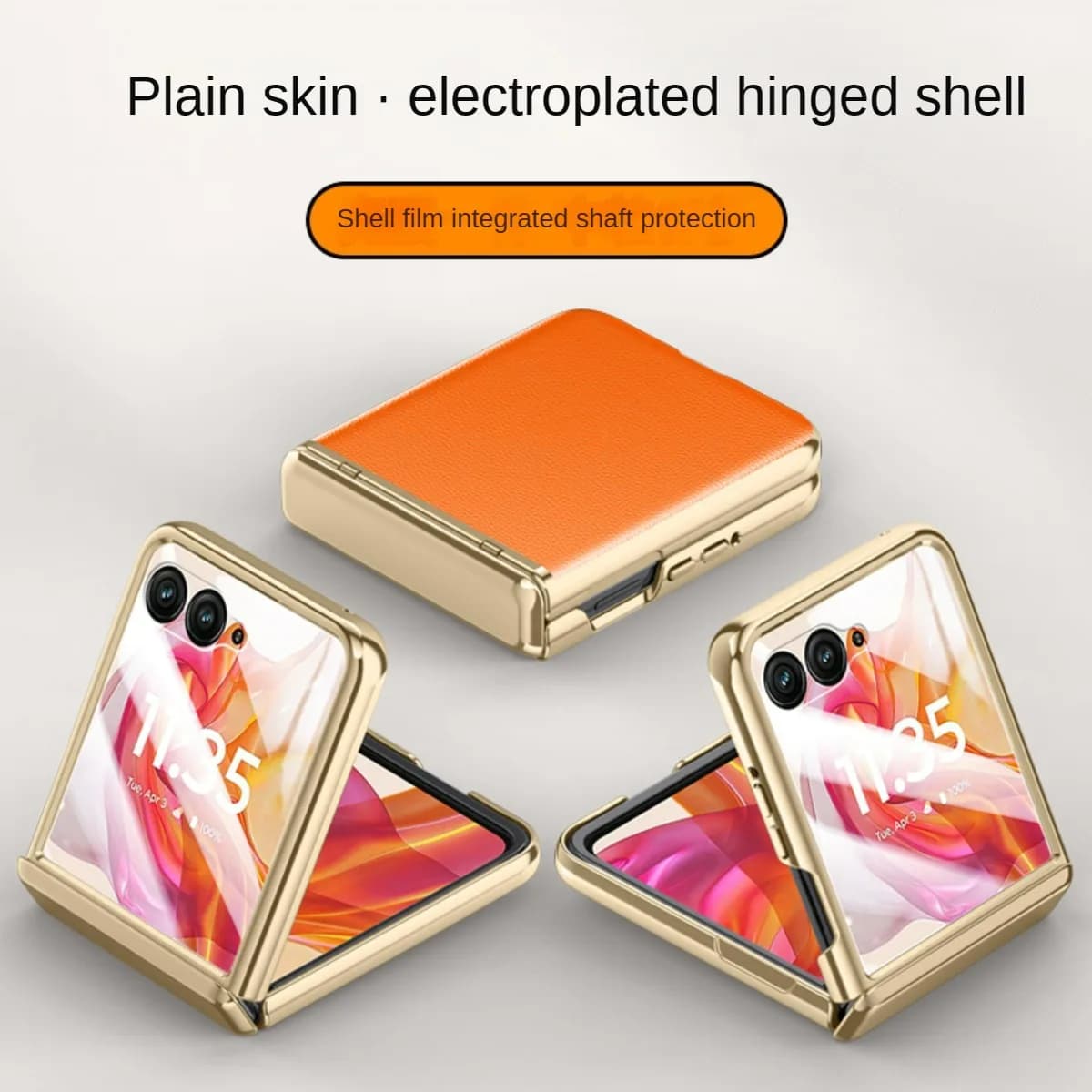 For Motorola Razr 50 Ultra Case Ultra Thin Electroplated Leather Folding Hinge with Mirror Film Shockproof Hard Cover Accessory
