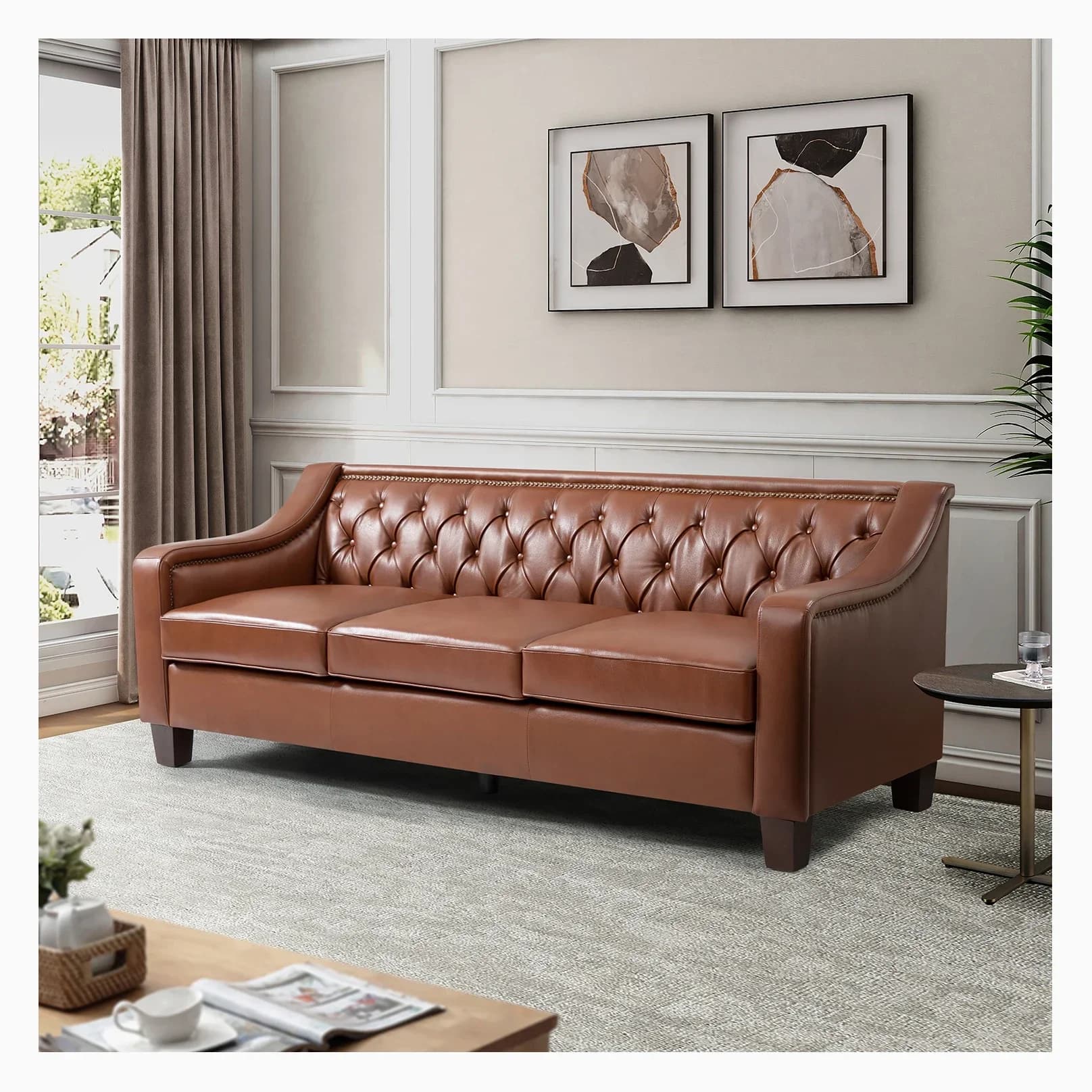 Antique Genuine Leather Chesterfield Sofa Set For Living Room Hotel Club Furniture