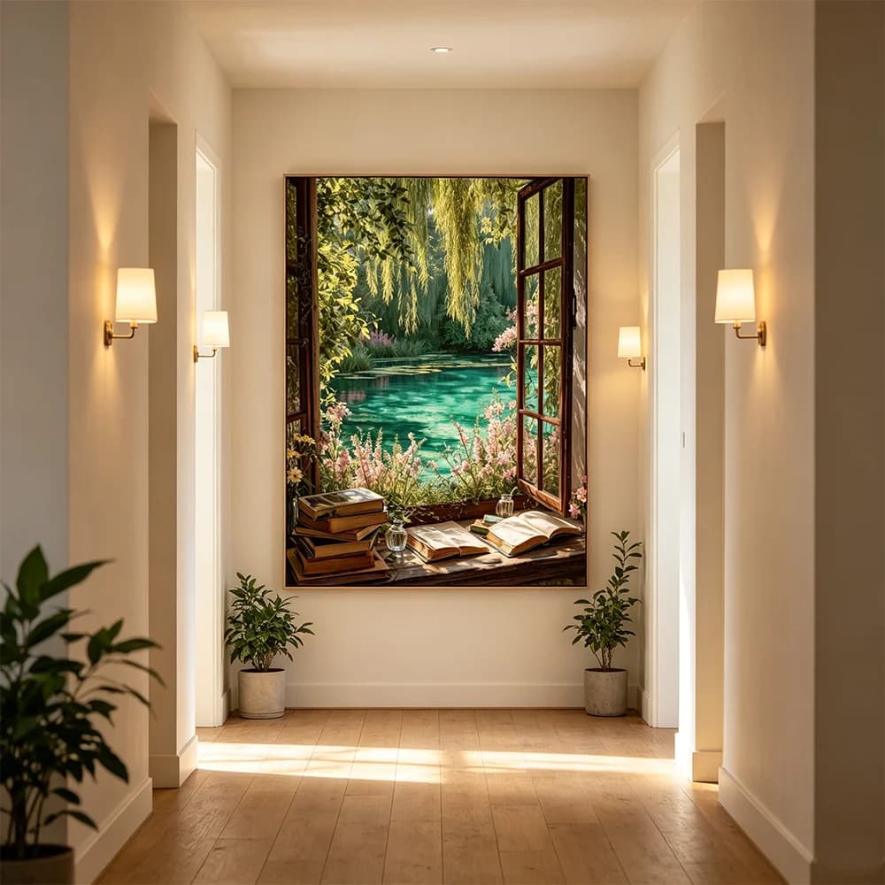 Window Books Scenery Poster Modern Canvas Print Painting Wall Art Bedroom Living Room Home Decoration Spring Landscape Picture